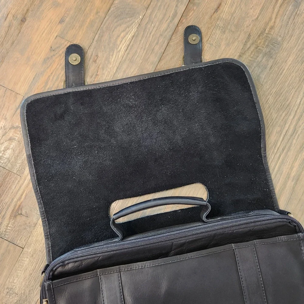VTG Clava American Black Leather Colonial Fort Worth Texas Briefcase Laptop Bag